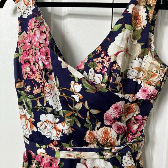 Floral Sleeveless Dress - Navy and Pink - Picture 2 of 7